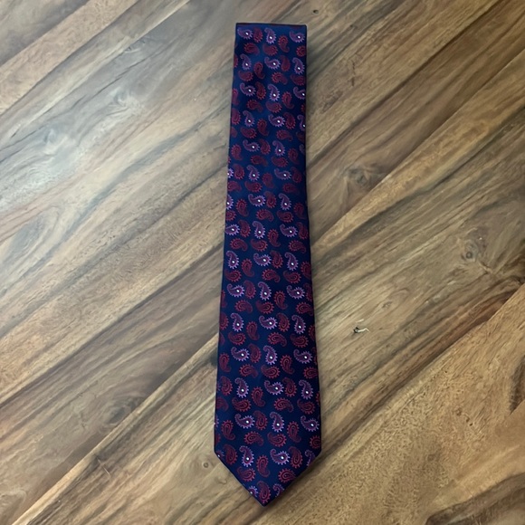 Thomas Pink Tie with Purple Paisley on Navy Blue Tie - Picture 1 of 5